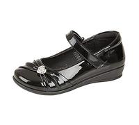 GIRLS KIDS CHILDRENS BLACK PATENT VELCRO SCHOOL FORMAL PARTY SHOES