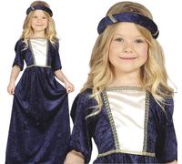 Girls Kids Childrens Blue Tudor Medieval Princess Fancy Dress Costume 3-12
