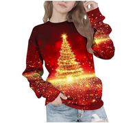 Girls Kids Christmas Jumper Long Sleeve Xmas Tree Sweatshirt, Winter Long Sleeve Tops Cotton Pullover Crew Neck Festival Casual Party Clothes Yellow 12 Years
