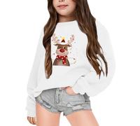 Girls Kids Christmas Sweatshirt Xmas Cute Printed Pullover Reindeer Snowmen Santa Print Pullover Long Sleeve Tops Crewneck T-Shirts Toddler Casual Winter Clothes Hoodie Coat (01C-White, 9-10 Years)