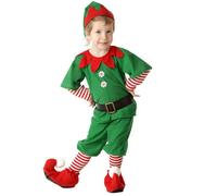 Girls Kids Elf Santa's Little Helper Christmas Fancy Dress Party Costume Cosplay Christmas Costume 4PC Holiday Outfits Funny Fancy Elves Costumes for Kids Hat + Dress + Stockings + Belt