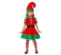 Girls Kids Elf Santa's Little Helper Christmas Fancy Dress Party Costume Roleplay Christmas Costume 4PC Holiday Outfits Funny Fancy Elves Costumes for Kids Dress+Pants+Hat+Belt