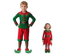 Girls Kids Elf Santa's Little Helper Christmas Fancy Dress Party Costume Roleplay Christmas Costume 5PCs Holiday Outfits Funny Fancy Elves Costumes for Kids