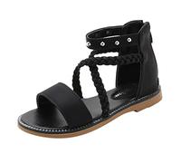 Girls Kids Leather Gl diator Sandals Ankle Open Toe X-Strap Flat Shoes Summer Casual Rubber Sole Non Slip Shoes Comfy Toddler Outdoor Slides Boys Slides Shoes For Girls(Black, 37 Big Kids)