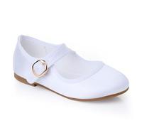Girls Kids Mary Jane Ballet Flats, White Satin, Holy Communion Shoes,Wedding Formal, Soft Foam Insole (White, UK Footwear Size System, Big Kid, Women, Numeric, Medium, 2)