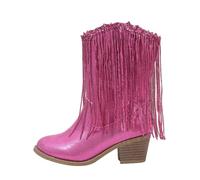 Girls Kids Metallic Fringe Knee High Cowboy Boots with Tassel Party Country Concert Sequin Mid Calf Shoes Sparkly Western Boots