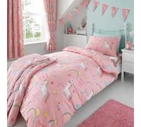 Girls Kids Unicorns Rainbows Pink Single Reversible Duvet Cover Bedding Set