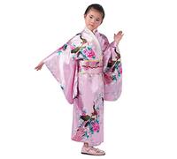 Girls Kimono Dressing Gowns Japanese Robe Geisha Yukata Dress Satin Bathrobe Children Yukata Vintage Kids Dress Traditional Clothing Silk Fabric Robe Party Performance Gown Girls Halloween (01 P, 140)