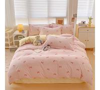 Girls King Size Duvet Cover Sets Bow Gingham Pink Bedding for Kids Girls Aldult Bow-Knot Cute Style Quilt Cover King Size Microfiber with Zipper and 2 Pillowcase 50x75cm