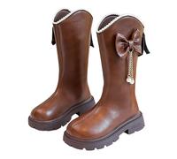 Girls Knee High Boots Faux Leather Princess Boots with Pearl Trim, Bow Knot & Chain Tassel, Chunky Sole Fashion Long Riding Boots for Girls School, Party & Daily Wear - UK Sizes