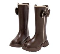 Girls Knee High Boots Faux Leather Princess Boots with Pearl Trim, Bow Knot & Chain Tassel, Chunky Sole Fashion Long Riding Boots for Girls School, Party & Daily Wear - UK Sizes