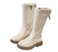 Girls Knee High Boots - Faux Leather & Suede Long Riding Boots for Girls with Side Zip, Bow Detail, Chunky Non - Slip Sole, Kids Fashion Winter School Shoes, Classic Party Casual Daily Wear