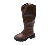 Girls Knee High Boots Kids PU Leather Block Low Heel Zip Riding Boots Platform Non Slip Mid Calf Boot School Shoes