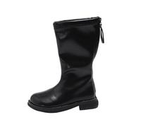 Girls Knee High Boots School Winter Mid-Calf Riding Shoes with Back Zipper | Toddler Chunky Rubber Sole Booties Faux-Fur Leather Low Heel Non Slip Boots Wide Round Toe Outdoor Waterproof Footwear