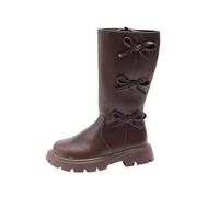 Girls' Knee High Boots Western Cowboy Combat Boots, Kids Bow Tie Side Zip Round Toe School Booties Autumn Winter Dress Party Shoes Casual Comfort Footwewar