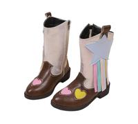 Girls' Knee High Boots Western Cowboy Combat Boots, Kids Sparkling Stars Tassels Side Zip School Booties Winter Vintage Motorcycle Riding Shoes Comfort Footwewar