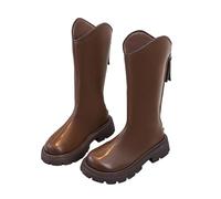 Girls' Knee-High Boots with Side Zippers, Kids Lace-up Non-slip Combat Boot Faux Leather Motorcycle boots Chunky flat heel Princess school Booties winter footwear