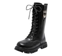 Girls Knee-High Boots with Side Zippers Lace Up Warm Pllush Lined School Shoes Walking Bootie for Kids Autumn and Winter Waterprroof Non Slip Easy to Put On Long Boot 4-12 Years (Black, 13 UK Child)