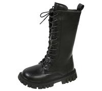 Girls Knee-High Boots with Side Zippers Lace Up Warm Plush Lined School Shoes Walking Bootie for Kids Autumn and Winter Waterproof Non Slip Easy to Put On Long Boot (Black, 12.5 Little Child)
