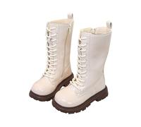 Girls Knee-High Boots with Side Zippers White Boots Kids Pu Leather Side Zipper Punk Goth Boot Girl's Knee-High Riding Round Toe Chunky Heels Shoes for Girls Autumn Winter UK