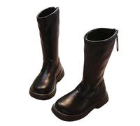 Girls Knee High Combat Boots, Kids Round Toe Side Zipper Mid-Calf Booties Riding Boots Autumn Winter School Shoes Comfort Footwear Outfits Black Size UK 11