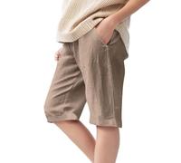 Girls' Knee-Length Linen-Cotton Shorts Breathable Summer Shorts with Pockets Comfortable Playwear & Beach Wear (Khaki, 6-7 Years)
