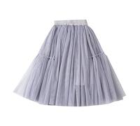 Girls Knee Length Tulle Skirts Mesh Tiered High Waist Elastic Dance Skirts Kids Baby Girls Short Ruffles Pleated Flowy Dress Birthday Party Dance Dresses (Grey, 9-10 Years)