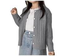 Girls Knit Cardigan Kids Button Down Long Sleeve Knit Sweater Clothes Solid Color Fall Winter Warm Cardigan Back to School Cardi Sweatshirt (Grey, 150)