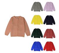 Girls Knit Cardigan Long Sleeve Cotton Lightweight Cardigan with Buttons Crew Neck Open Front Sweater Kids School Uniform Sweater Tops Clothes (Navy, 5-6 Years)