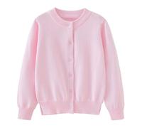 Girls Knit Sweater Cardigan Long Sleeve Button Tops Pullover Soft Cotton Crewneck Coats Sweatshirt Fall Winter Clothes (Pink, 6-7 Years)