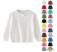 Girls Knitted Cardigan Jumper Kids Plain Knit Sweater Long Sleeve Button Down Jumpers Baby Soft Warm Knitwear Multi Color Preppy Top Fall Winter (Light Pink, 7-8 Years)