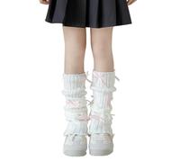 Girls Knitted Jacquard Bow Sock Sleeves - Kids Mid-Calf Pile Up Thermal Socks Winter Warm Thick Knit Children Leg Warmer Stretchy Sweet Cut