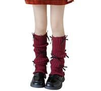 Girls Knitted Jacquard Bow Sock Sleeves - Kids Mid-Calf Pile Up Thermal Socks Winter Warm Thick Knit Children Leg Warmer Stretchy Sweet Cut