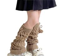 Girls Knitted Jacquard School Sock Sleeves - Kids Mid-Calf Pile Up Stretchy Thermal Socks Winter Warm Thick Knit Children Leg Warmer with Lace Up Pom-Pom