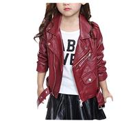 Girl's Konfreya Faux Leather Biker OTW Noos Jacket Kids Jackets Girls Faux Leather Jacket PU Leather Jacket, Biker Trendy Motorcycle Zipper up Flight Warm Outwear Coat for Kids