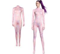 Girls' Korean Wave captain costume jumpsuit, Korean Wave vocal hunter idol colorful demon pattern stage costume tight jumpsuit Halloween role-playing (Pink, 170)