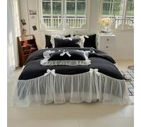 Girls Lace Bedding,Queen Comforter Cover Set, Chic Ruffled Duvet Cover with Lovely Bow,Princess Style 1 Duvet Cover with 2 Pillowcases, No Comforter-Black,Queen Size