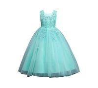 Girls Lace Embroidery A-Line Dress Sleeveless Sequins Lace Ruffles Smocked Dresses Elegant Pageant Birthday Wedding Basic Skirts Summer Cute Fashion Formal Mesh Tulle Skirts (Mint Green, 5-6 Years)