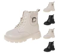 Girls Lace Up Boots PU Leather Ankle Boot Side Zipper Punk Goth Shoes Lug Sole Casual School Boots Biker Combat Booties British Style Short Shoes Comfortable Boot Waterproof Outdoor Booties