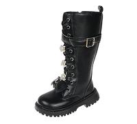 Girls Lace Up Combat Boots Knee High Boot Side Zipper Waterproof Shoes Fall Winter Kids K-Pop Style Goth Boot Fashion Punk Non Slip Cowgirl Solid Color Footwear kids waterproof shoes Black 12.5