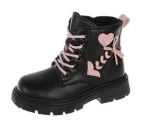Girls Lace Up Heart Faux Fur Lined Ankle Boots, Kids Winter Warm Snow Rain Booties Waterproof Cosy Casual Warm Side Zip Non-Slip School Indoor Outdoor (D02-Black, 11.5)