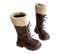 Girls Lace Up Riding Boots Faux Fur Lined Low Heel Winter Shoes Easy to Slip On Fashion Boots School Shoe Winter Comfortable Easy To Clean Booties for Little Kid Big Kid