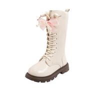 Girls Lace Up Riding Boots Knee High Riding Boot Low Heel Winter Shoes Fashion Punk Non Slip Cowgirl Fleece Lined Solid Color Dance Shoes Platform Chunky Boot for Kids