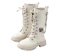 Girls Lace Up Riding Boots Mid Calf Boots PU Leather Shoes Punk Goth Boot