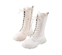 Girls Lace Up Riding Boots Mid Calf Combat Boots PU Leather Waterproof Fall Winter Side Zipper Punk Goth Boot Fashion Punk Non Slip Cowgirl Fleece Lined Solid Color 4-11 Years