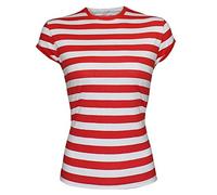 GIRLS LADIES RED & WHITE WHERE'S WALLY STYLE STRIPE T-SHIRT HAT GLASSES FANCY DRESS