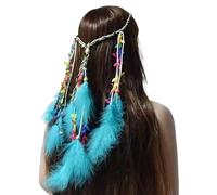 Girls Lady Bohemian Headband Handmade PeacockFeather Tassel Headdress Indian Headpiece Fascinator Headwear Hippie Boho Hair Accessories for Women and Girls Princess Dance Party (Blue, One Size)