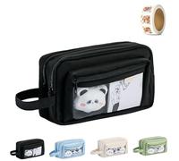 Girls Large Pencil Case Teenage, Big Capacity Pencil Case 3 Compartments, Cute Pencil Cases, Stationery Pouch for Girls (Black 2)