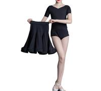 Girls Latin Ballroom Salsa Competition Dancewear Practice Leotard Dress V Neck Ruffles Skirt 2 Pieces Outfit Party Tango Dance Performance Costumes,Black,130cm