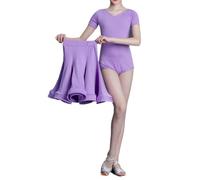 Girls Latin Ballroom Salsa Competition Dancewear Practice Leotard Dress V Neck Ruffles Skirt 2 Pieces Outfit Party Tango Dance Performance Costumes,Purple,120cm
